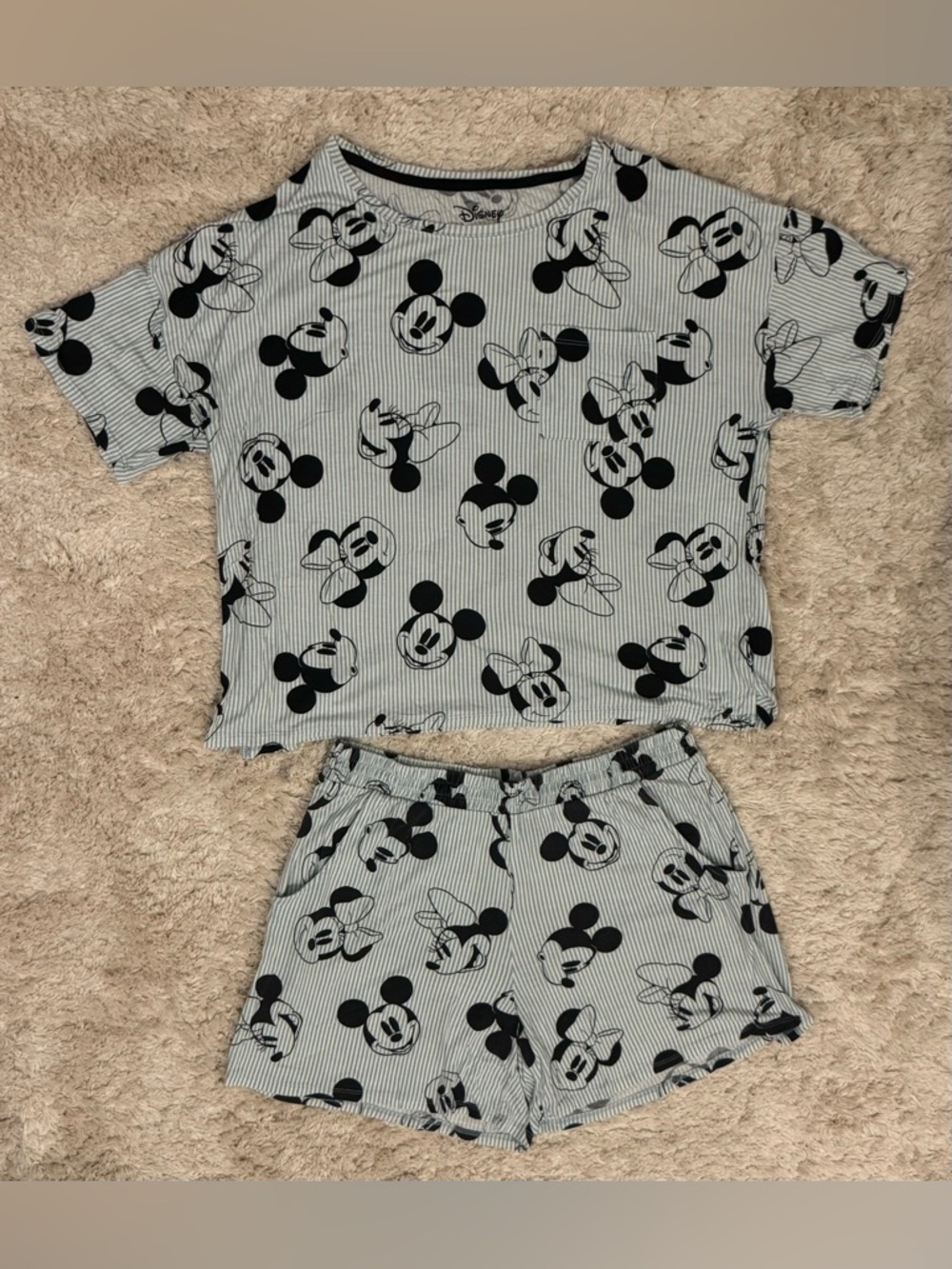 Disney Pajama Set Featuring Mickey and Minnie Mouse Heads